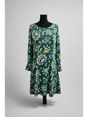 Old Navy Fit & Flare Dress – Green Floral, Flutter bell Sleeves, Size 14 boho